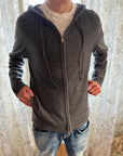 Knitted cashmere zip hoodie dark grey
