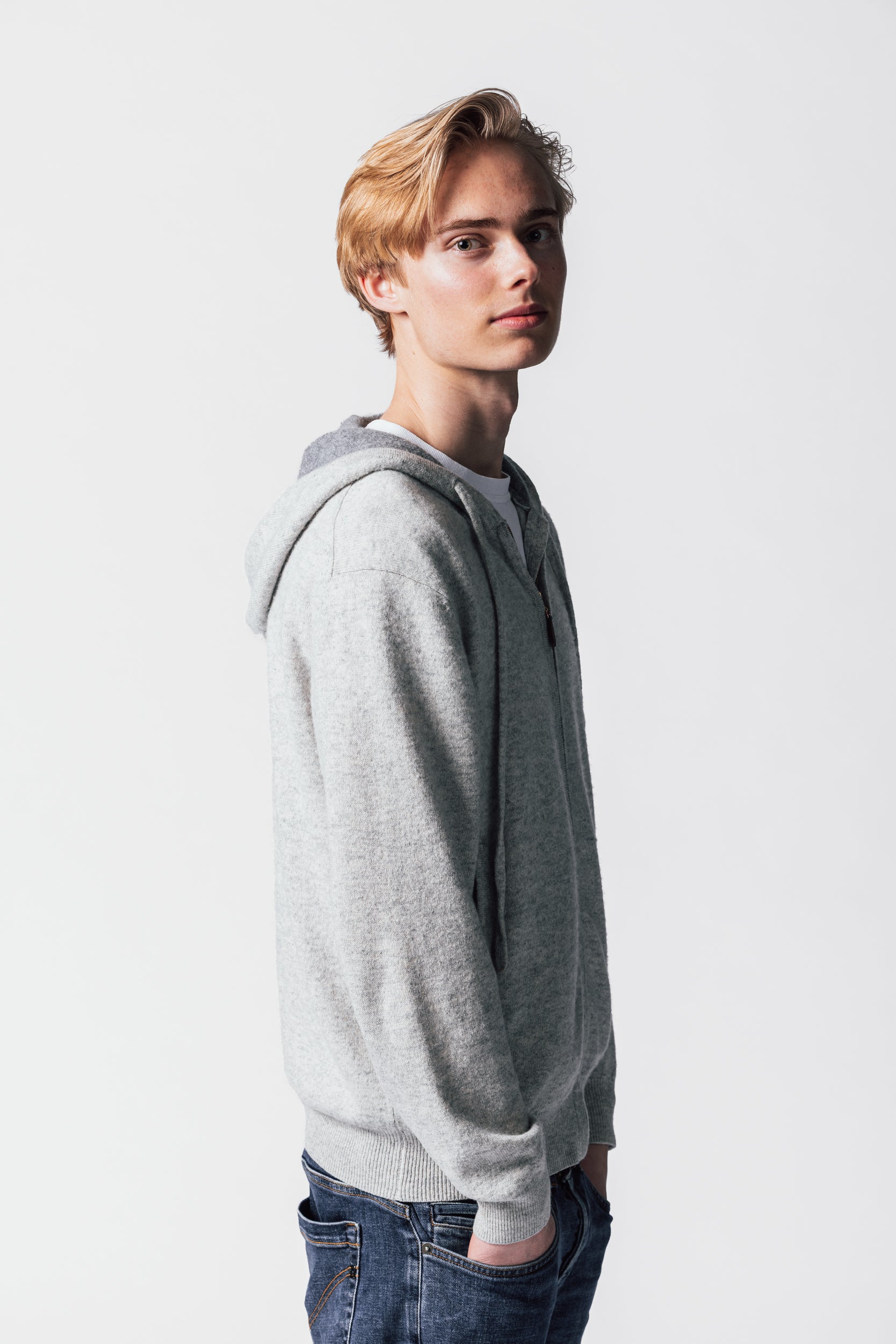 CASHMERE ZIP HOODIE LIGHT GREY