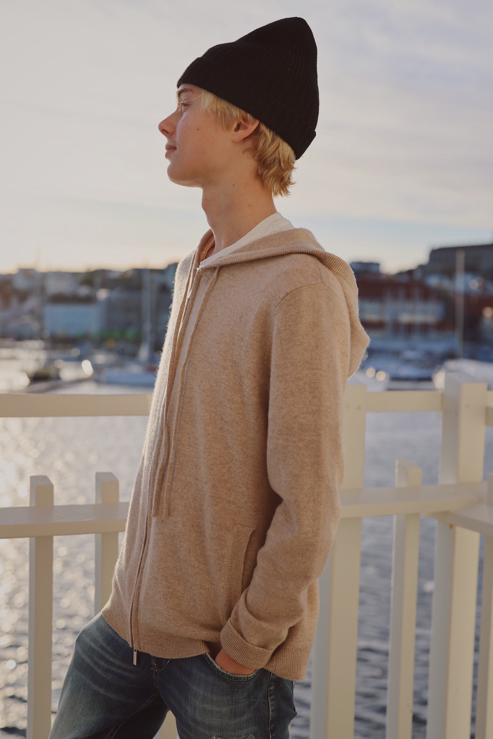 Kashmir zip hoodie beige