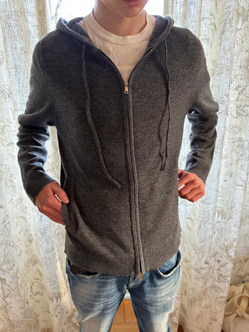 Knitted cashmere zip hoodie dark grey